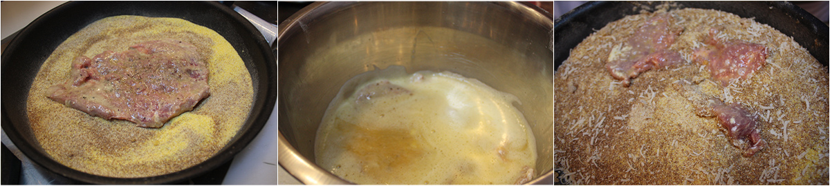 Dip meat in flour and egg