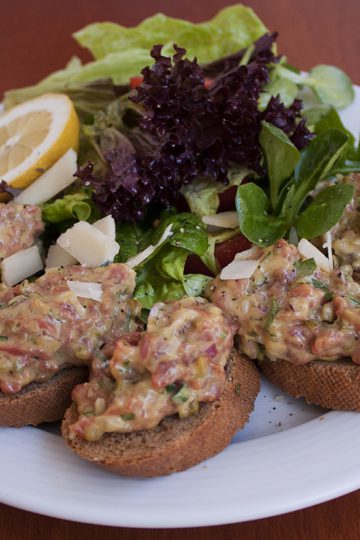 Beef tartare bruschetta from Bergamo. Best famous recipes in cooking at home blog