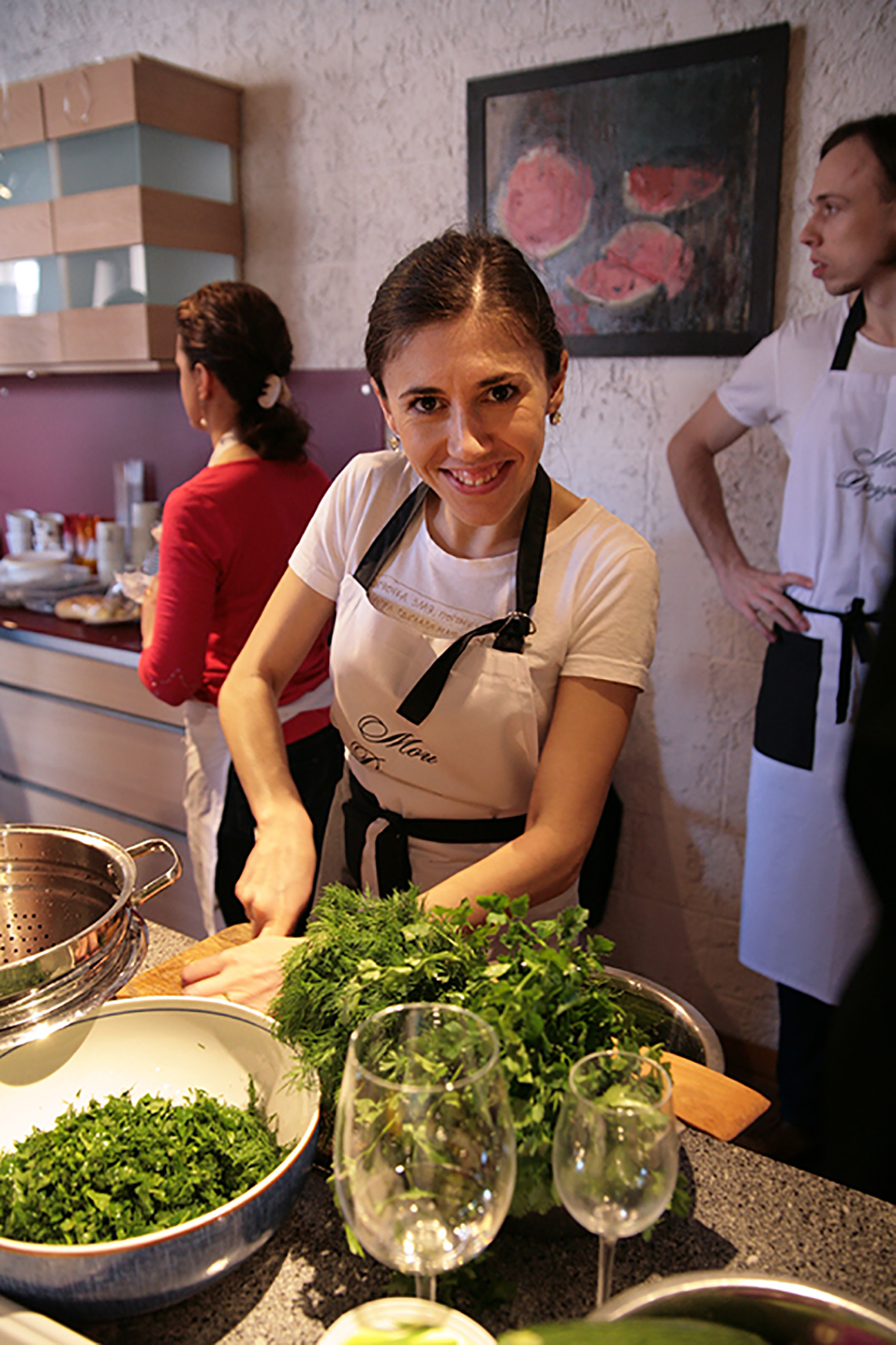 Greens. The birthday of “My Friends” cooking school. Cooking school in Ukraine.