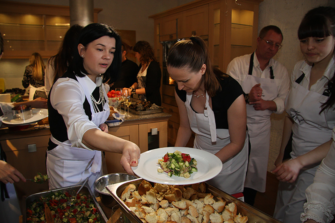 Tasty food. The birthday of “My Friends” cooking school. Cooking school in Ukraine.