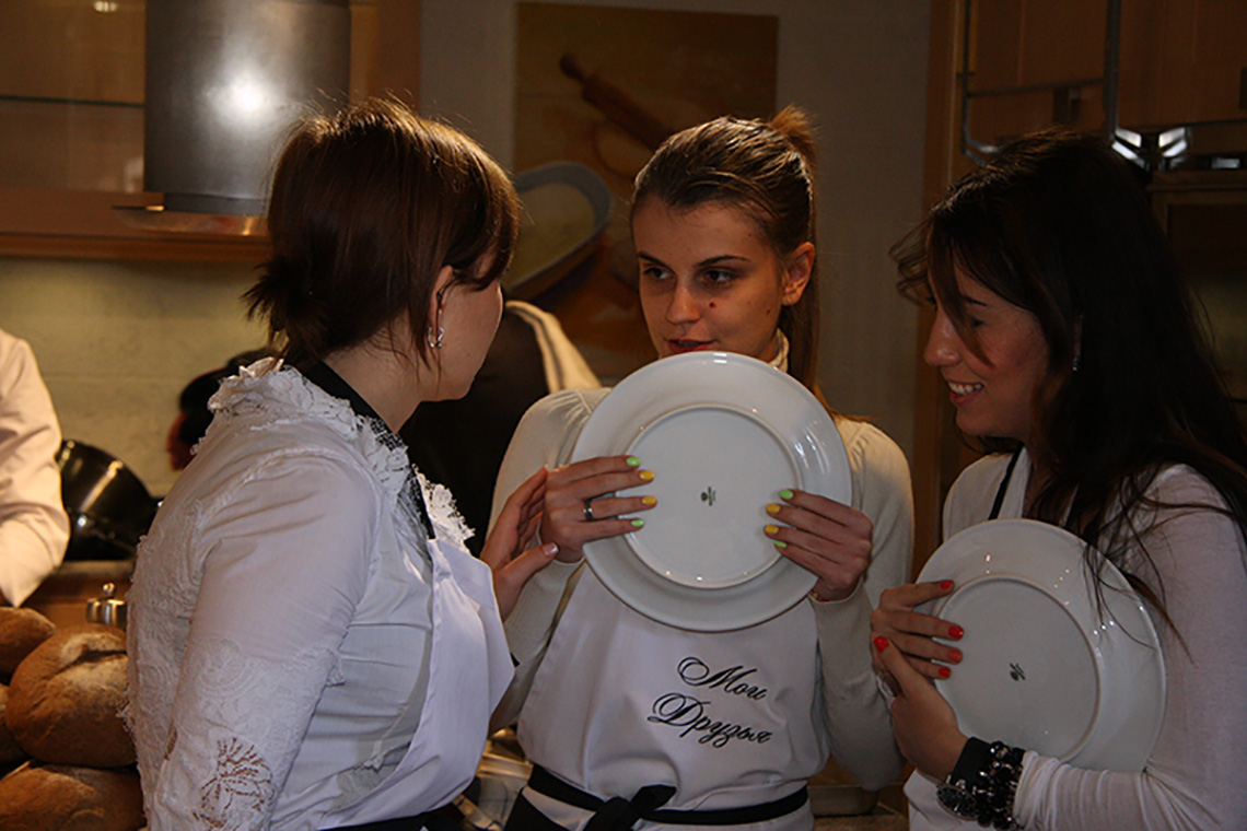 Food plating. The birthday of “My Friends” cooking school. Cooking school in Ukraine.