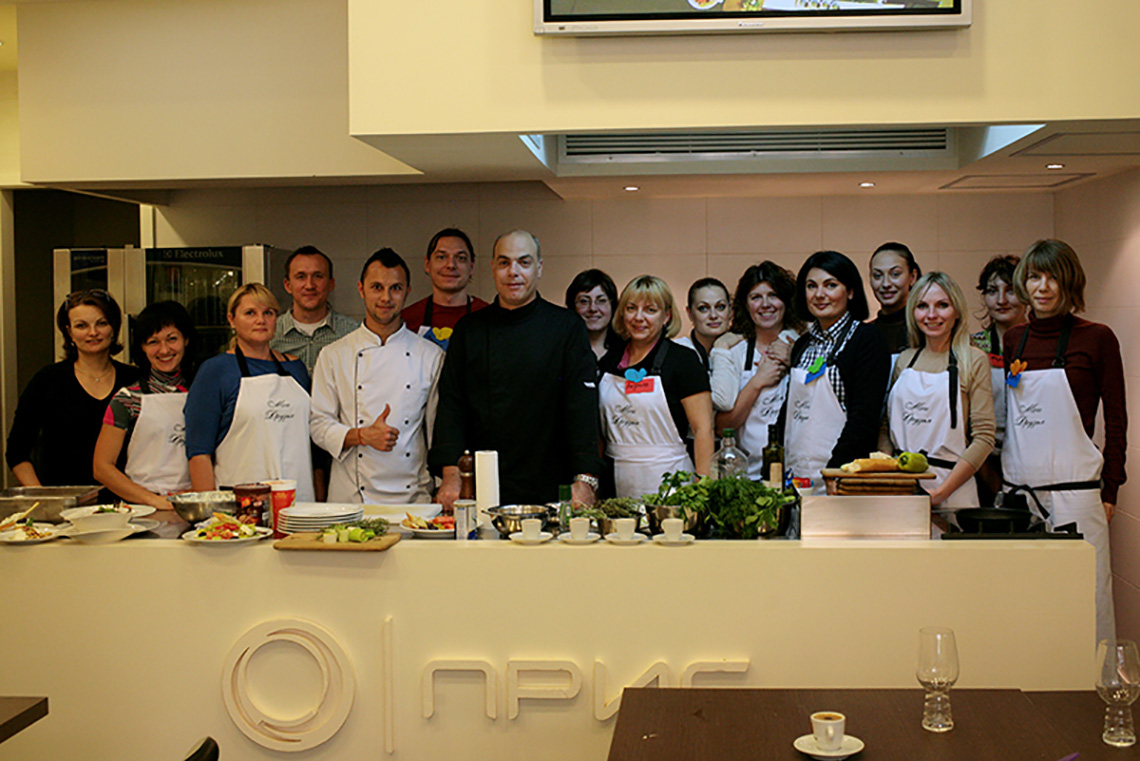 Participants of lesson. Cooking school in Ukraine.