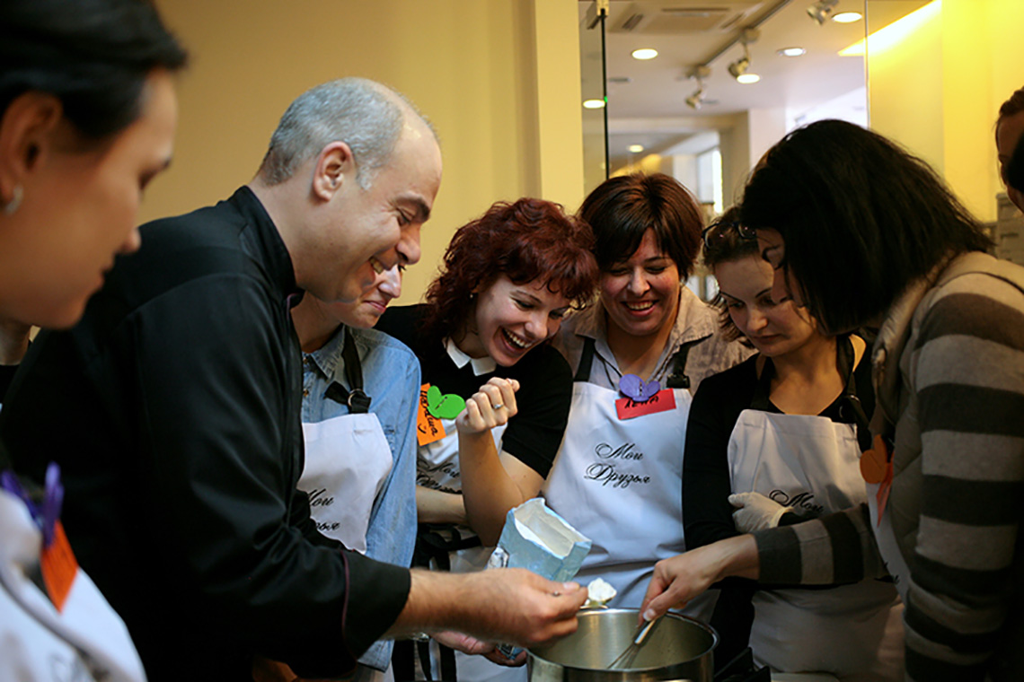 Funny atmosphere. Greek cuisine dishes. Cooking school in Ukraine.