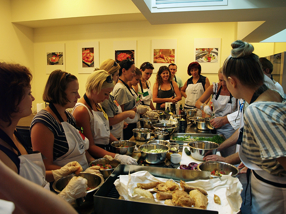 Participants of lesson "Cretan Cuisine". Сooking school "My Odessa Cuisine".