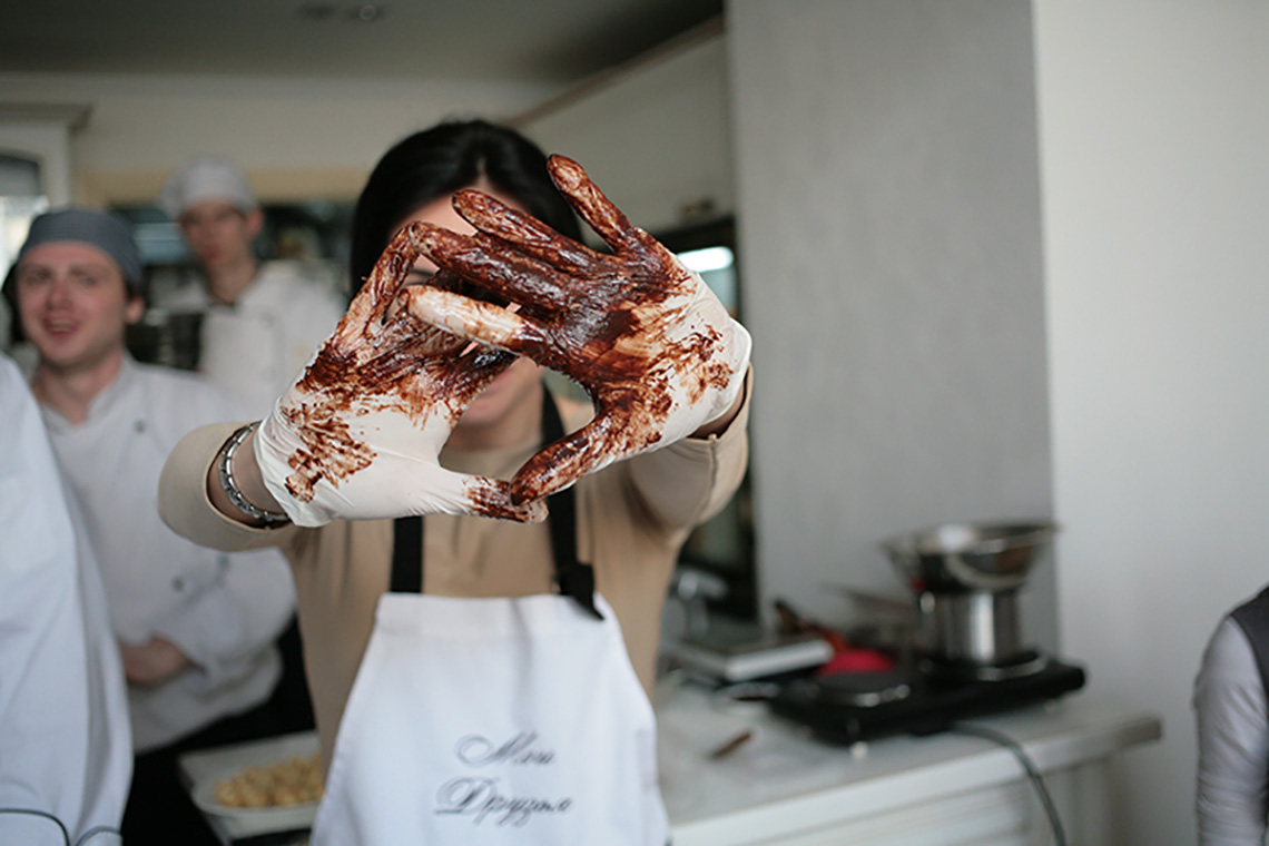 Hands after cooking of desserts. Course "Culinary Traditions of Northern Italy". Cooking school in Ukraine.