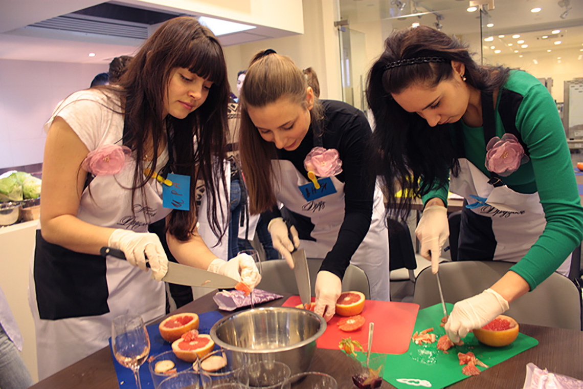 Pink lesson in honour to International Women's Day. Cooking school in Ukraine.