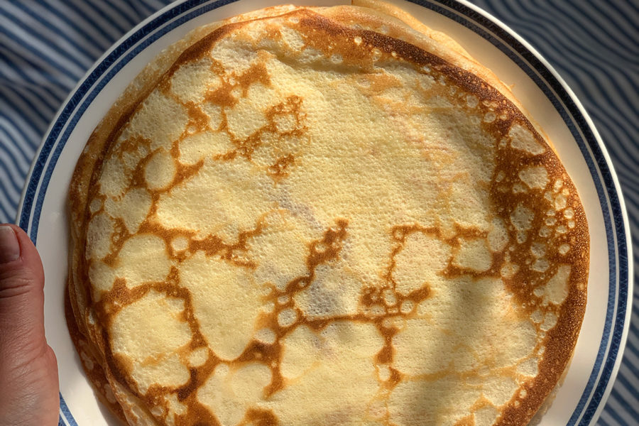 Sunny crepes. A perfect and simple, French crepes recipe with caramel-creamy aroma, delicate crunch of the edges. Cooking at home with step-by-step recipes.