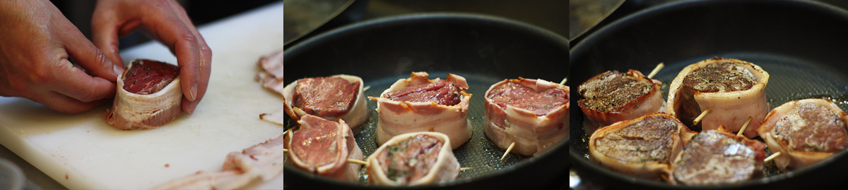 Frying. Bacon-wrapped fillet steak. Recipes and tips for easy cooking.
