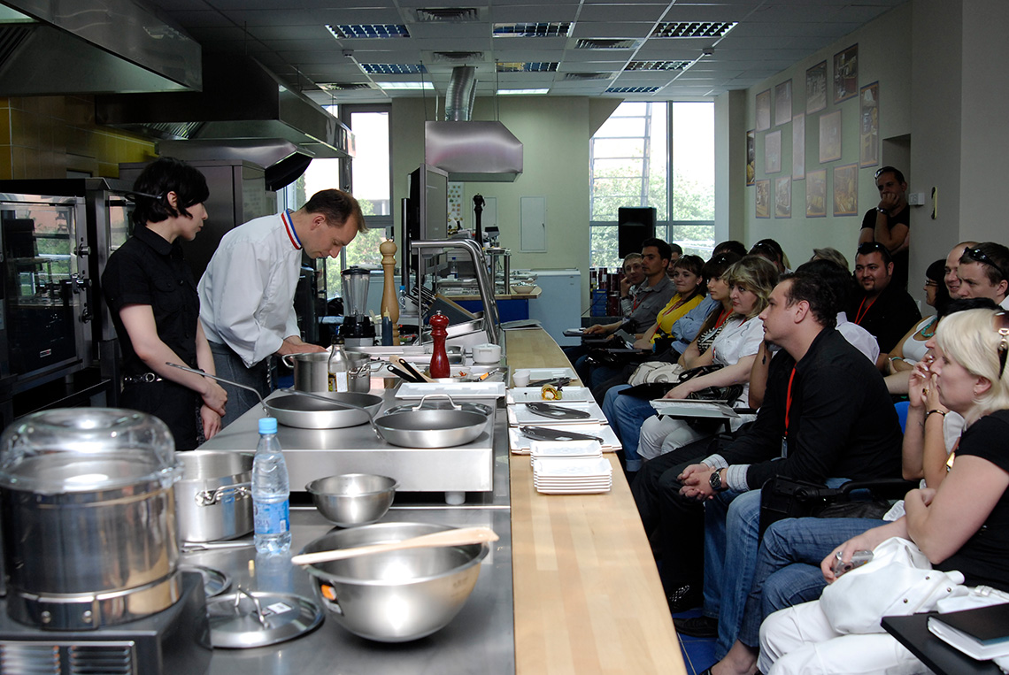 Participants of masterclass. Visit of the famous French chef David Tissot. Cooking classes in Odessa.