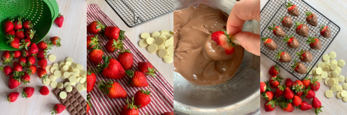 Cooking strawberry in chocolate 